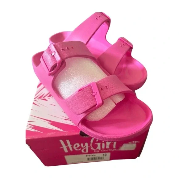 Hey Girl by Corkys Womens Pink EVA Double Strap Buckle Slide Sandals Size 10 New - Picture 4 of 7